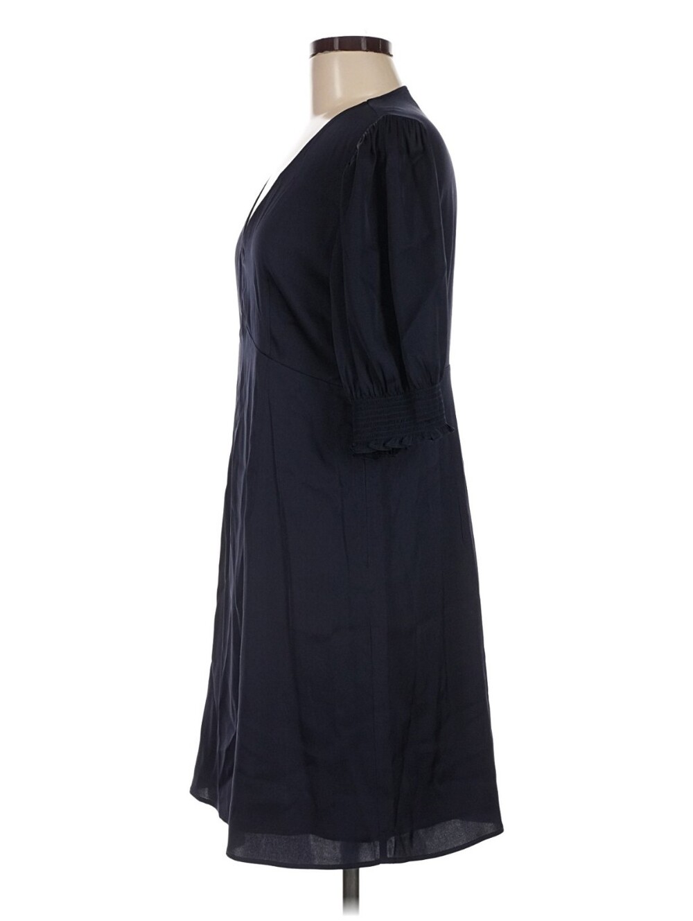 Quince Stretch Silk Puff Sleeve Mini Dress Navy Blue M Washable - Picture 4 of 9